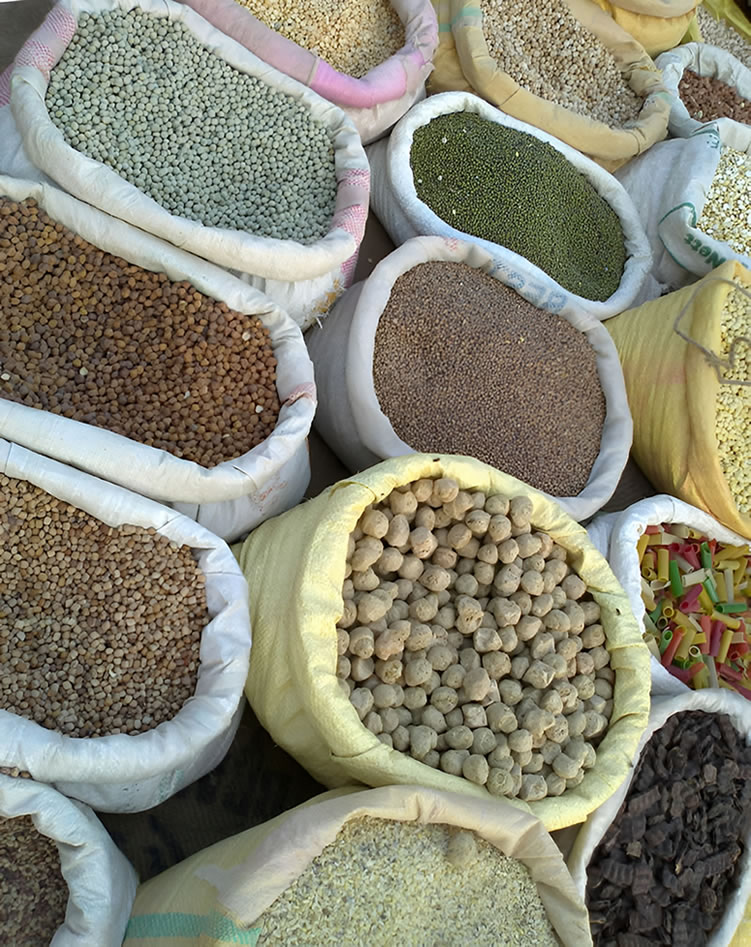 Assorted agricultural produce prepared in sacks for supply